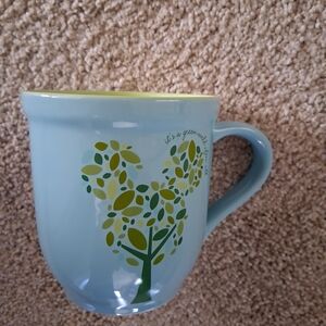 Disney Light Blue Ceramic Mug with Green Leaf Heart Tree Design